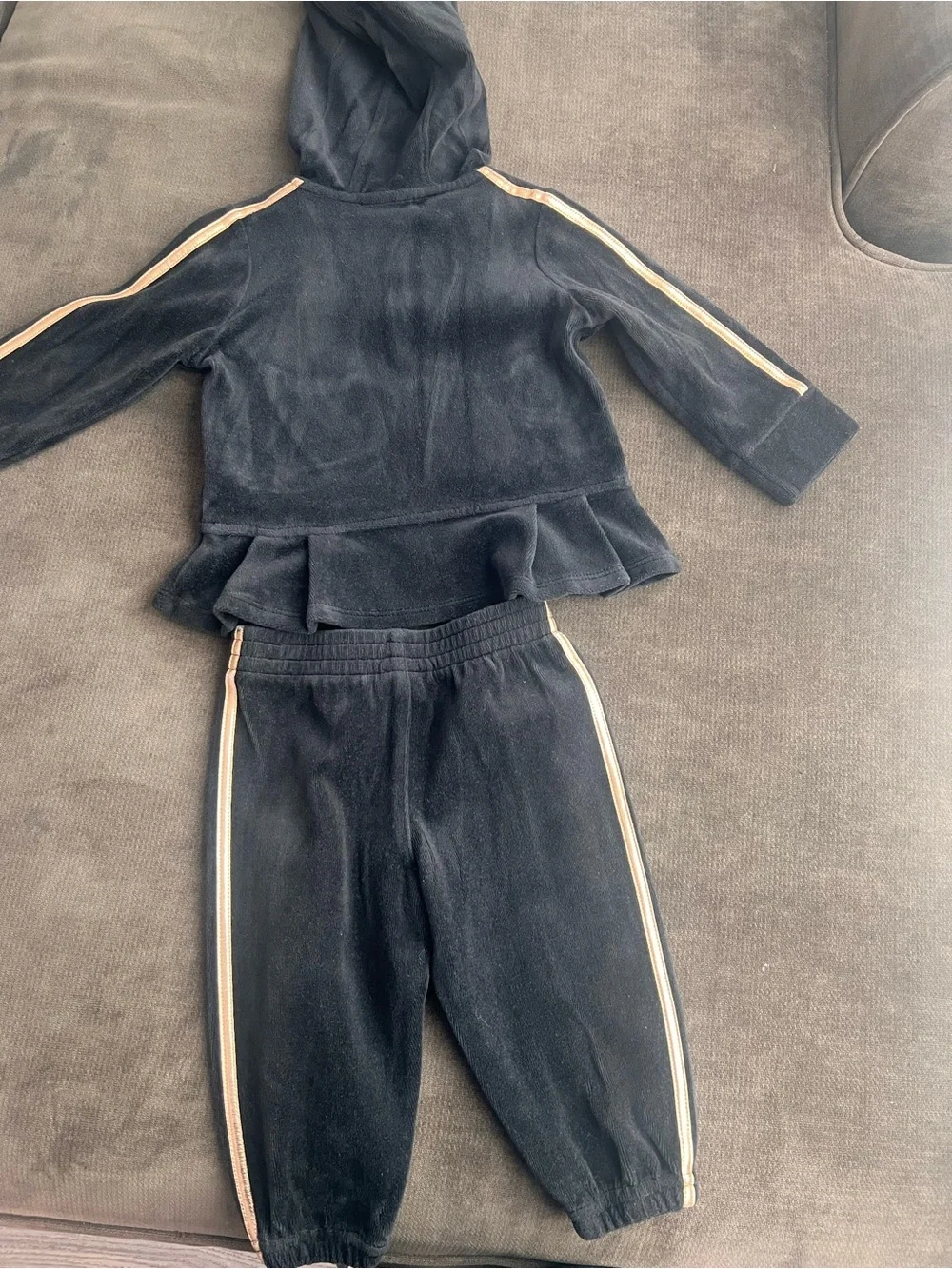 adidas Black Velour Hoodie & Joggers with Gold Trim